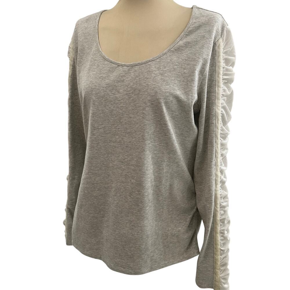 Sundance Shirt Gray Long Sleeve  Ruched Sleeves Bellini Top size L